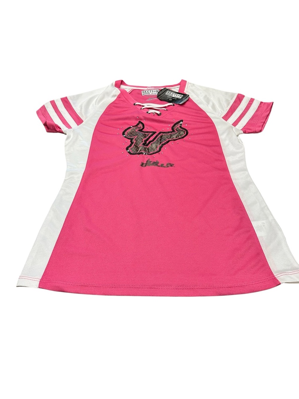 Section 101 Women’s Bulls Hot Pink and White Fitted Jersey Short Sleeve Top